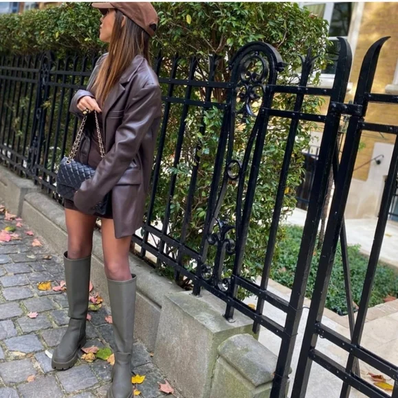 ZARA * Faux leather Oversized Straight blazer brown - Picture 9 of 15